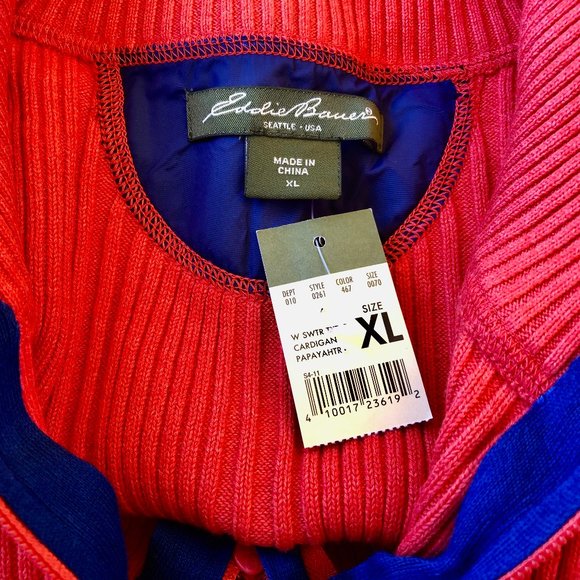 Eddie Bauer Zip Close Orange Cardigan Ribbed Sweater NEW - Picture 7 of 9
